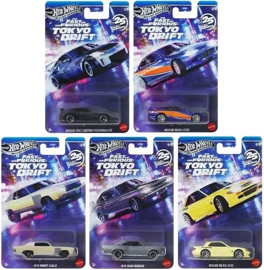 Hot Wheels Fast & Furious Tokyo Drift Silver Series 5’li Diecast Set – 1:64 Model Arabalar