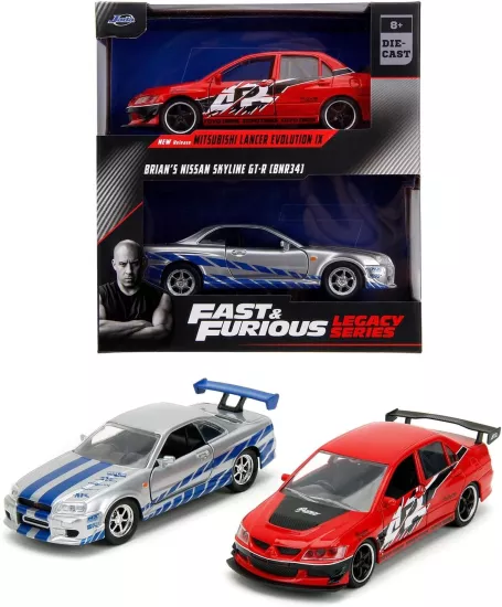 Jada 1/32 Fast and Furious 2’li Set Nissan Skyline R34 - Mitsubishi Lancer Evo Oyuncak Model Araba